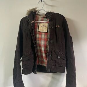 Y2K Hollister Dark Brown Jacket with Plaid Lining
